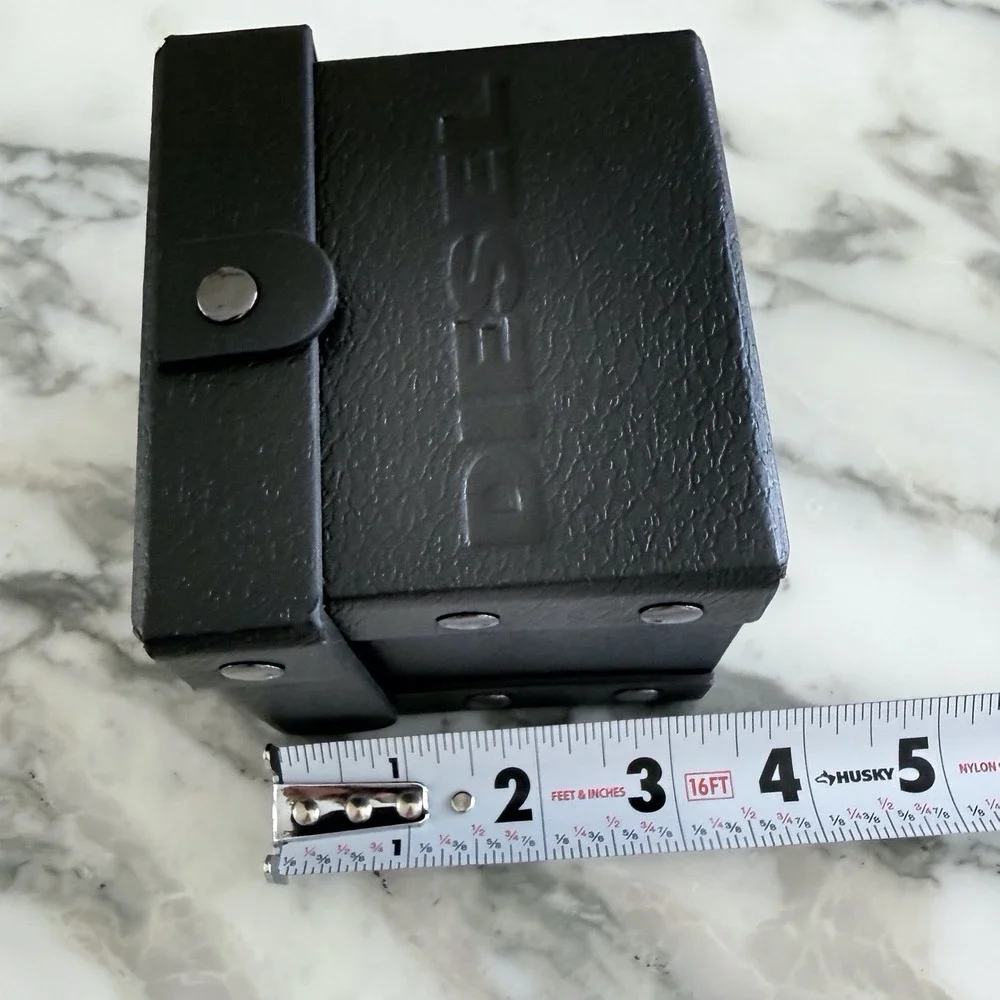 Diesel Black Faux Leather Watch Box with Cushion Perforated Industrial Style